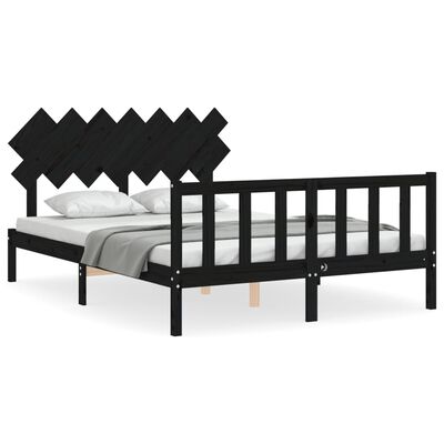 vidaXL Bed Frame without Mattress Black King Size Solid Wood Pine