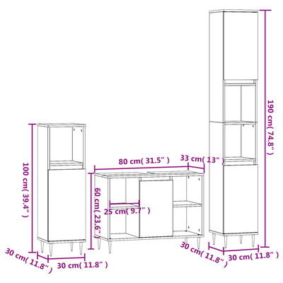 vidaXL 3 Piece Bathroom Furniture Set Black Engineered Wood