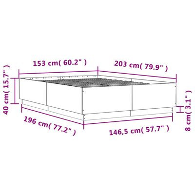 vidaXL Bed Frame with LED without Mattress Grey Sonoma 150x200 cm King Size