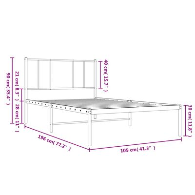 vidaXL Metal Bed Frame without Mattress with Headboard Black 100x190 cm