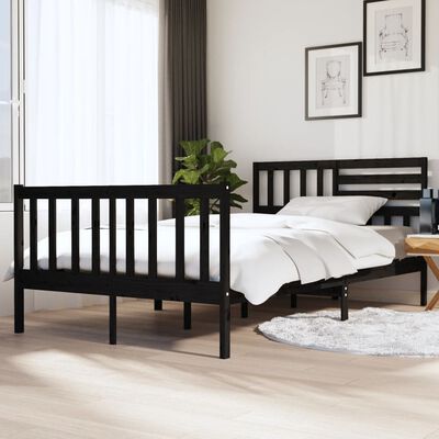 vidaXL Bed Frame without Mattress Black Solid Wood 140x190 cm (810066+814148)