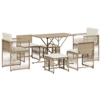 vidaXL 7 Piece Garden Dining Set with Cushions Beige Poly Rattan