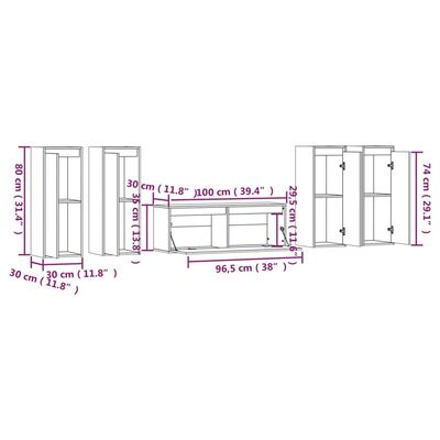 vidaXL TV Cabinets 5 pcs White Solid Wood Pine