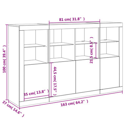 vidaXL Sideboards with LED Lights 3 pcs Sonoma Oak Engineered Wood