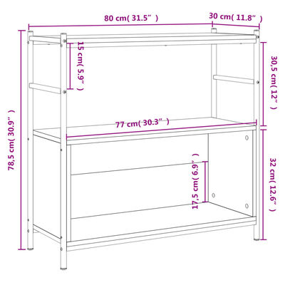 vidaXL Bookshelf Brown Oak 80x30x78.5 cm Engineered Wood and Iron