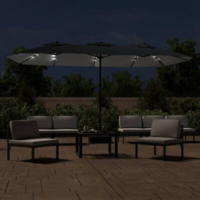 vidaXL Double-Head Garden Parasol with LEDs Black 449x245 cm