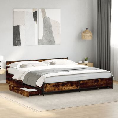 vidaXL Bed Frame with Drawers without Mattress Smoked Oak 180x200 cm Super King