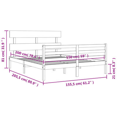 vidaXL Bed Frame without Mattress King Size Solid Wood