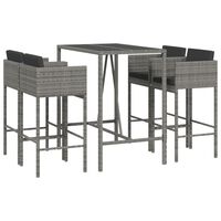 vidaXL 5 Piece Garden Bar Set with Cushions Grey Poly Rattan