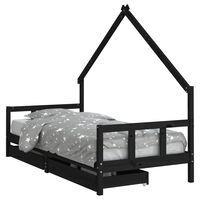 vidaXL Kids Bed Frame with Drawers Black 90x190 cm Solid Wood Pine