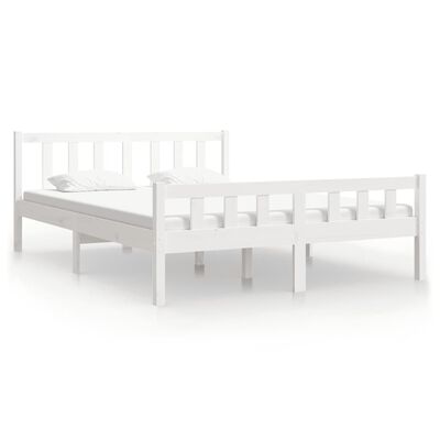 vidaXL Bed Frame without Mattress White Solid Wood Double