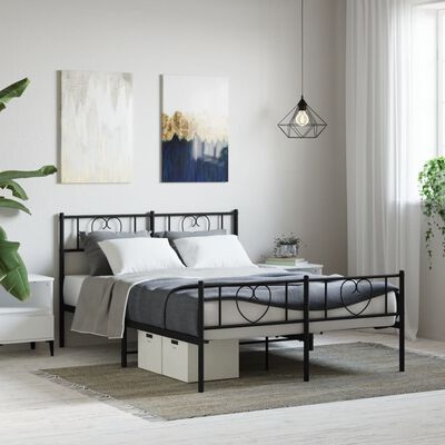 vidaXL Metal Bed Frame without Mattress with Footboard Black 135x190 cm Double