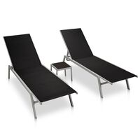 vidaXL Sun Loungers 2 pcs with Table Steel and Textilene Black