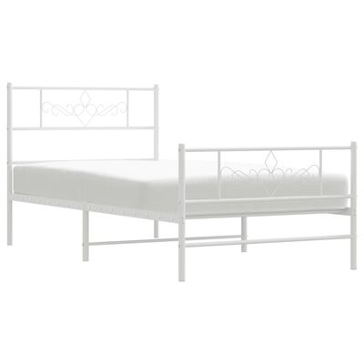 vidaXL Metal Bed Frame without Mattress with Footboard White 100x190 cm