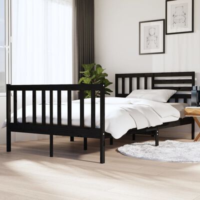 vidaXL Bed Frame without Mattress Black Double Solid Wood