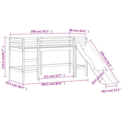 vidaXL Kids' Loft Bed with Tunnel without Mattress Pink 90x200 cm