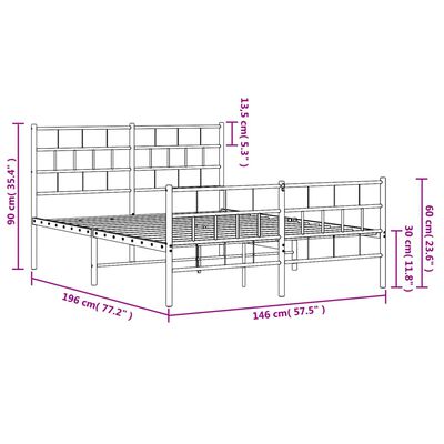 vidaXL Metal Bed Frame without Mattress with Footboard White 140x190 cm