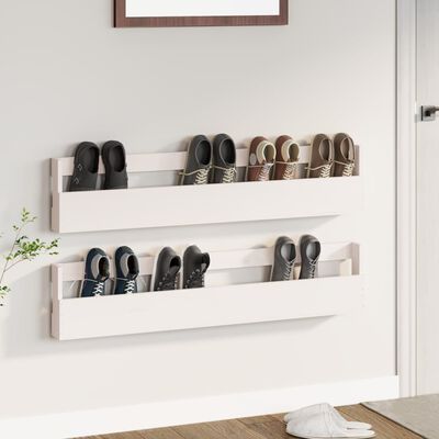 vidaXL Wall-mounted Shoe Racks 2 pcs White 110x9x23 cm Solid Wood Pine