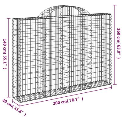 vidaXL Arched Gabion Baskets 12 pcs 200x30x140/160 cm Galvanised Iron