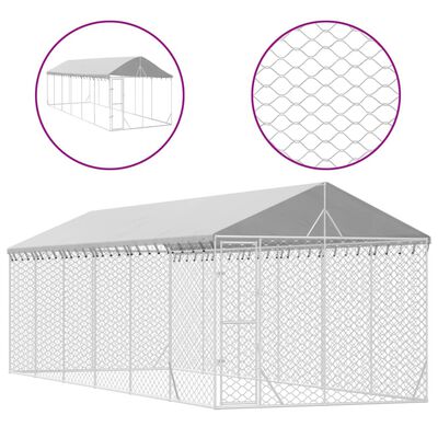 vidaXL Outdoor Dog Kennel with Roof Silver 3x9x2.5 m Galvanised Steel