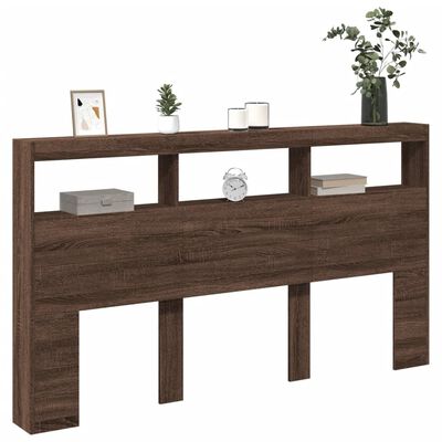 vidaXL Headboard Cabinet with LED Brown Oak 180x17x102 cm