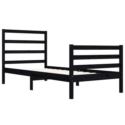 vidaXL Bed Frame without Mattress Black 75x190 cm Small Single Solid Wood Pine