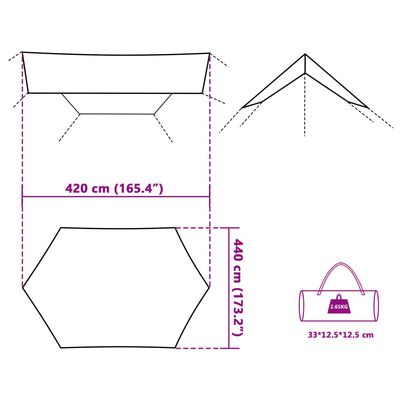 vidaXL Camping Tarp Green 420x440 cm Waterproof