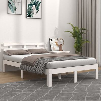 vidaXL Bed Frame without Mattress White Solid Wood 150x200 cm King Size