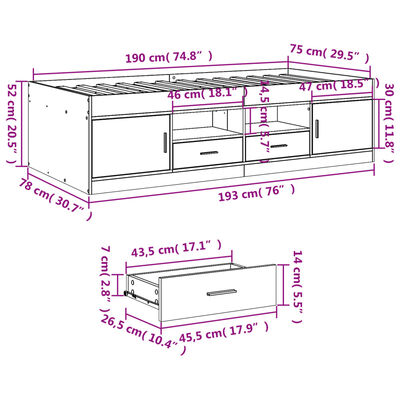 vidaXL Daybed with Drawers without Mattress White 75x190 cm Small Single