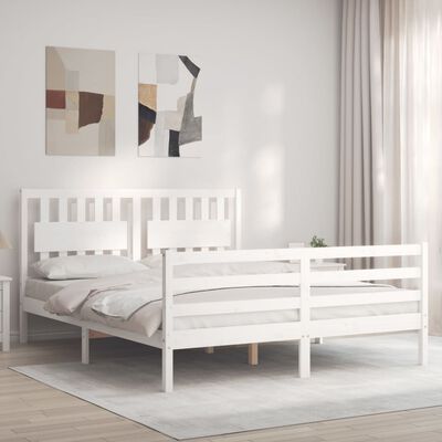 vidaXL Bed Frame without Mattress White King Size Solid Wood