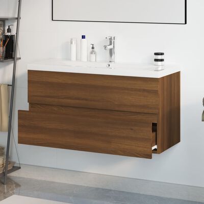 vidaXL Sink Cabinet with Built-in Basin Brown Oak Engineered Wood