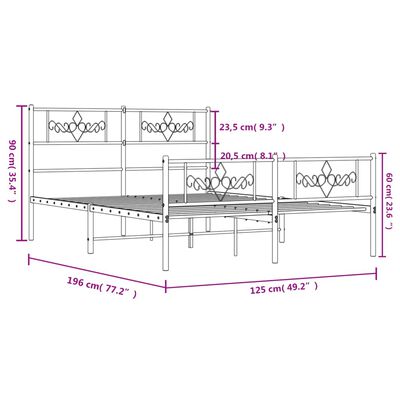 vidaXL Metal Bed Frame without Mattress with Footboard White 120x190 cm Small Double