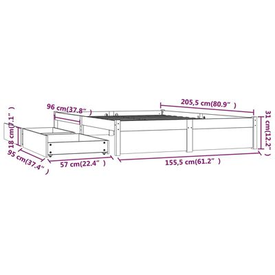 vidaXL Bed Frame without Mattress with Drawers King Size