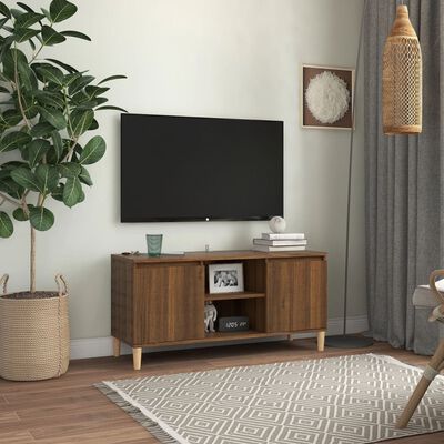 vidaXL TV Cabinet with Solid Wood Legs Brown Oak 103.5x35x50 cm