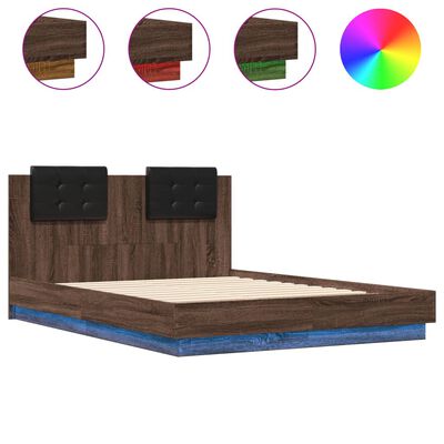 vidaXL Bed Frame with LED without Mattress Brown Oak 120x190 cm Small Double