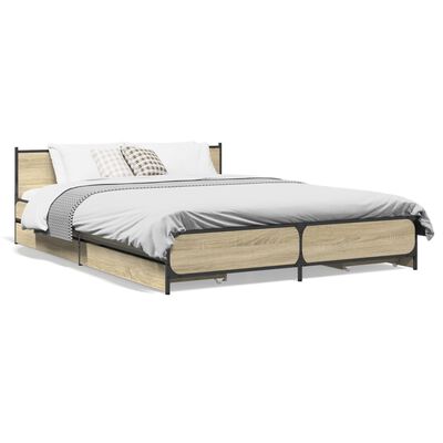 vidaXL Bed Frame with Drawers without Mattress Sonoma Oak 135x190 cm Double