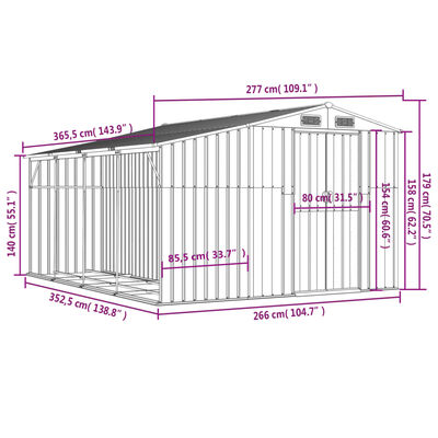 vidaXL Garden Shed Grey 277x365.5x179 cm Galvanised Steel