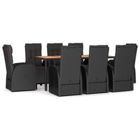 vidaXL 9 Piece Garden Dining Set Black Poly Rattan&Solid Wood Acacia