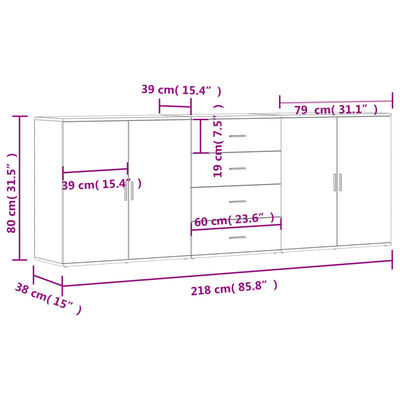 vidaXL Sideboards 3 pcs Concrete Grey Engineered Wood