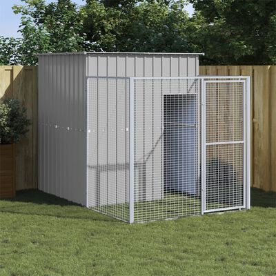 vidaXL Dog House with Run Light Grey 165x251x181 cm Galvanised Steel