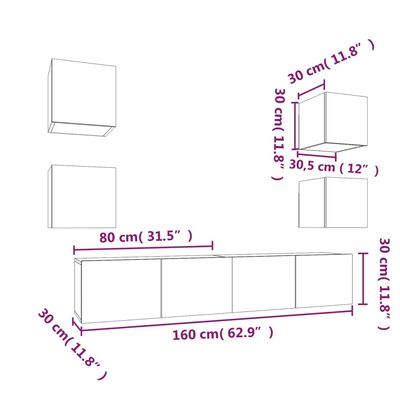 vidaXL 6 Piece TV Cabinet Set Smoked Oak Engineered Wood