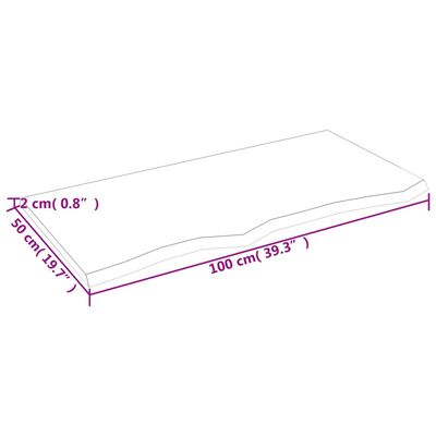 vidaXL Table Top 100x50x2 cm Untreated Solid Wood Oak