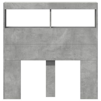 vidaXL Headboard Cabinet with LED Concrete Grey 100x17x102 cm