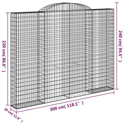 vidaXL Arched Gabion Baskets 4 pcs 300x30x220/240 cm Galvanised Iron