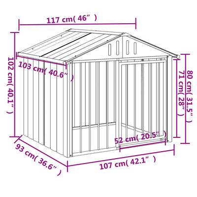 vidaXL Dog House with Roof Black 117x103x102 cm Galvanised Steel