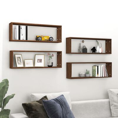 vidaXL Wall Cube Shelves 4 pcs Brown Oak 80x15x26.5 cm Engineered Wood