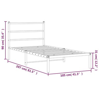 vidaXL Metal Bed Frame without Mattress with Headboard White 100x200 cm