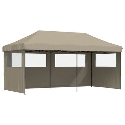 vidaXL Foldable Party Tent Pop-Up with 3 Sidewalls Taupe