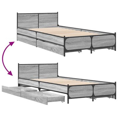 vidaXL Bed Frame with Drawers without Mattress Grey Sonoma 75x190 cm Small Single