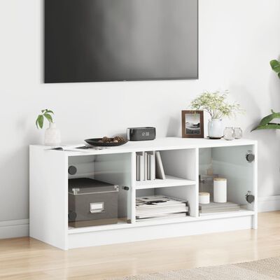 vidaXL TV Cabinet with Glass Doors White 102x37x42 cm